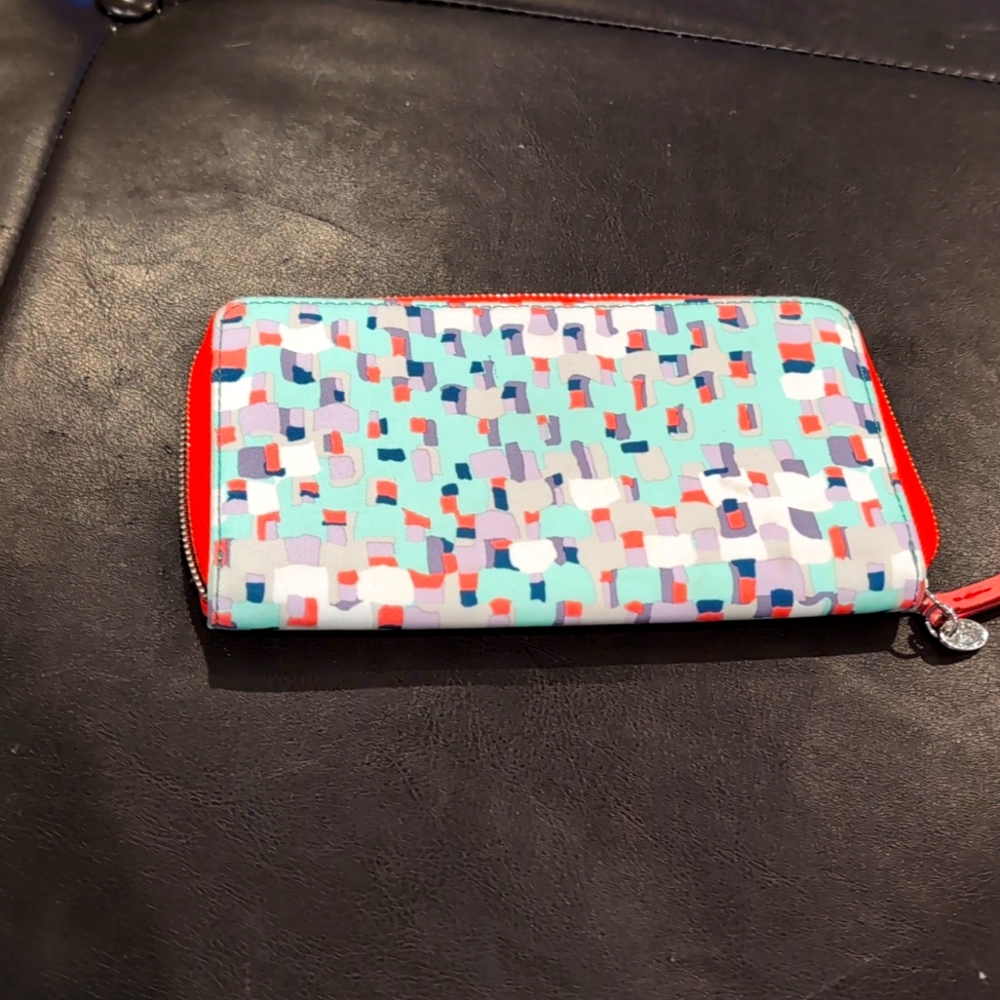 Fossil Key-Per Zip Around Wallet Clutch Blue Gree… - image 1